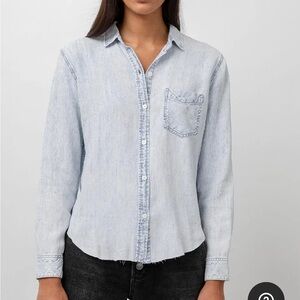 Rails Ingrid Raw Hem Light Acid Wash Shirt - Size Medium